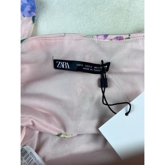 Zara Women's Pink Floral Ruched‎ Halter Crop Tank Size S - Picture 6 of 8